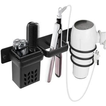 Настенный держатель для фена, стеллаж для хранения в ванной, Многофункциональный компактный ящик для хранения инструментов по уходу за волосами