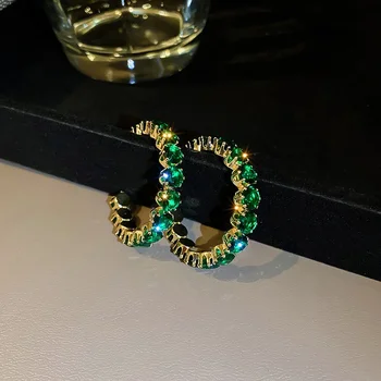 Блестящие Роскошные Высококачественные серьги-кольца с инкрустацией, Круглые серьги с зеленым цирконом для женщин, украшения для помолвки, подарки