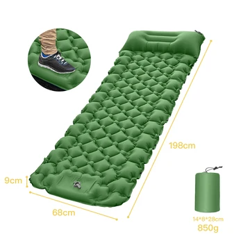 Супер удобный спальный коврик для кемпинга на открытом воздухе, надувной матрас, подушки, сверхлегкий воздушный коврик, встроенный надувной насос, Дорожный поход Изображение 2