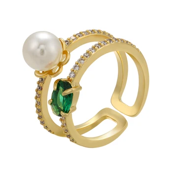 ZHUKOU 2021 НОВЫЕ женские кольца золотого цвета с жемчугом и кристаллами, креативные романтические кольца для подружек, ювелирные изделия оптом VJ69 Изображение 2