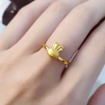 Новое кольцо из Желтого Золота 24K Женское 3D Золотое Кольцо С Милым Кроликом 1шт размер США 5.5