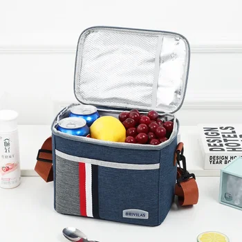 Модная текстурная сумка для ланча, портативный двойной плечевой ремень, Износостойкая водонепроницаемая изолированная сумка-холодильник, сумка для еды и напитков для пикника