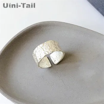 Uini-Tail 2019 новый список тибетского серебра 925 пробы простой креативный нерегулярный выпуклый широкий открытый кольцо мода личность поток прилива ED417 Изображение 2