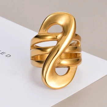 Уникальный дизайн, Полые Металлические кольца неправильной формы из нержавеющей стали для женщин, мужчин, Широкие Массивные Кольца для пальцев, Позолоченные Украшения для вечеринок, подарок