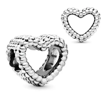 Простые бусины-шармы с открытым сердцем из бисера Подходят к оригинальному базовому браслету Pandora, ожерелью, женскому ювелирному аксессуару 