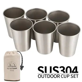 Открытый набор походных чашек из нержавеющей стали 304, Походная портативная чашка для воды, дорожная кофейная чашка для пикника, барбекю, пивная кружка для пеших прогулок