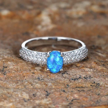 Классический минимализм, 4 когтя, Овальные кольца с синим опалом для женщин, Нежный шарм, циркон, опал, Обручальные кольца, обручальные кольца для девочек