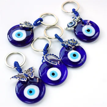 Брелок Blue Devil's Eye Металлический Горный хрусталь Подвеска-бабочка Брелок для ключей для женщин Мужчин Автомобильный брелок для ключей Аксессуары для сумок Подарок Изображение 2