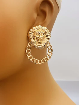 Стильные круглые серьги-кольца в виде львиной головы, идеально подходящие для повседневной одежды женщин Ювелирные изделия для женщин Изображение 2