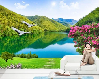Обои на заказ красивые реки и горы 3D пейзаж ТВ фон стена гостиная спальня фреска 3D обои Изображение 2