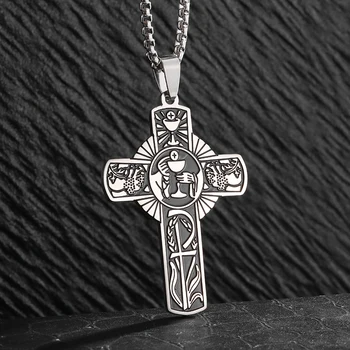 Нержавеющая Сталь Христианский Евхаристический Ореол Винный Бокал Крест Кулон Ожерелье для Мужчин Женщин Католический Святой Дух Церковные Ювелирные Изделия