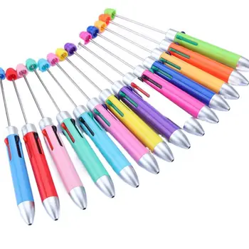 Четырехцветная шариковая ручка из бисера своими руками, милые ручки с бисером, мультяшная 4-цветная выдвижная ручка-роллер для студентов, школьный подарок Изображение 2