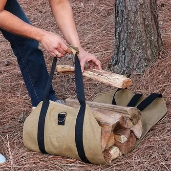 Высококачественная холщовая сумка для дров, износостойкая и устойчивая к разрыву Сумка для сбора дров, инструмент для обработки дров в походе на открытом воздухе Изображение 2