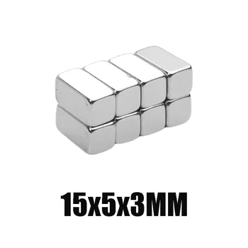 Неодим, железо, Бор, Сильный двусторонний сверхсильный магнитный магнит, квадратный 15x5x3 мм, сильный магнитный магнит N35