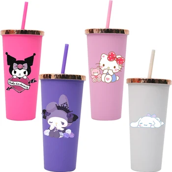 Kawaii Kuromi My Melody Cinnamoroll, Hello Kitty, Sanrios, Пластиковый стаканчик объемом 710 мл, Кружка для питья кофе для девочек из аниме Большой емкости