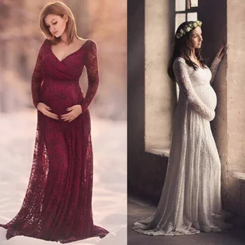 Кружевные платья для беременных для фотосессии, платье, реквизит для фотосессии, свадебное платье с V-образным вырезом, одежда для беременных женщин, одежда для беременных Изображение 2