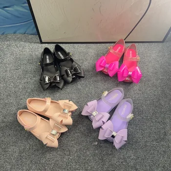 Детская пляжная обувь Mini Melissa, Новинка 2023 года, детские желейные сандалии, тонкие туфли принцессы с бантом для девочек, желейные туфли на мягкой подошве Изображение 2