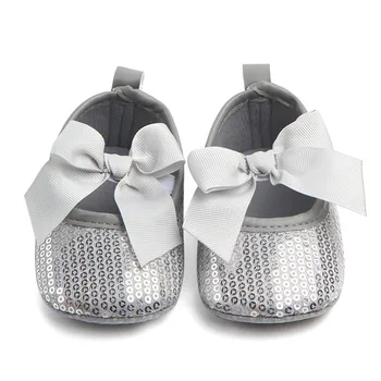 Обувь Для новорожденных девочек с блестками, Классическая хлопковая нескользящая обувь с бантом на мягкой подошве для девочек, обувь для первых ходунков, обувь для кроватки для малышей