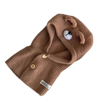 Шапка-ушанка, вязаная шапка, шарф, детская Мягкая детская шапка-капор, шарф, зимняя шапка для мальчика, девочки, Вязаная шапка для новорожденных, вязаная крючком шапка Изображение 2