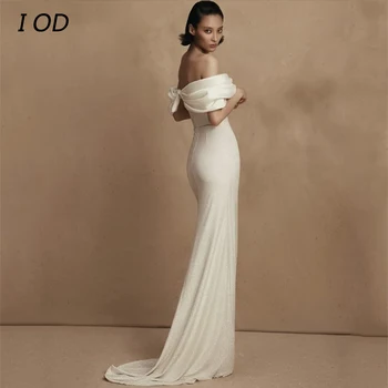 У меня элегантное блестящее свадебное платье с открытыми плечами, без рукавов, с открытой спиной, свадебное платье-русалка длиной до пола, Vestidos De Novia Изображение 2