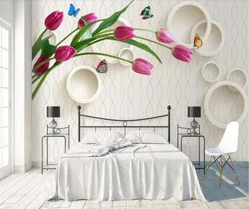 beibehang Пользовательские обои 3d стерео фотообои круг тюльпан простой диван фон для гостиной обои 3d Papel de parede Изображение 2