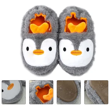 Детские хлопчатобумажные тапочки с пингвинами для детей, зимняя домашняя теплая обувь, детская мультяшная осенняя накидка для девочек на каблуке