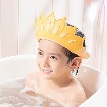 Детская водонепроницаемая шапочка для шампуня с короной, детская шапочка для душа, Регулируемый размер, Мультяшный козырек для ванны, щиток для волос, защита ушей для младенцев