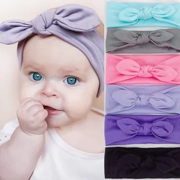 Новая европейско-американская детская резинка для волос из эластичной ткани с заячьими ушками, детские головные уборы Доступны в 6 цветах, детские тюрбаны