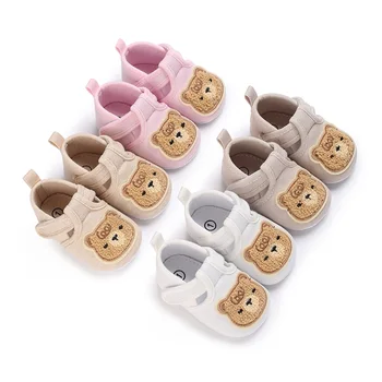 SUNSIOM/ Детская парусиновая обувь с мультяшным медведем, нескользящая прогулочная обувь, повседневная обувь на плоской подошве для девочек и мальчиков от 0 до 18 месяцев
