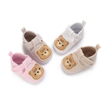 SUNSIOM/ Детская парусиновая обувь с мультяшным медведем, нескользящая прогулочная обувь, повседневная обувь на плоской подошве для девочек и мальчиков от 0 до 18 месяцев Изображение 2