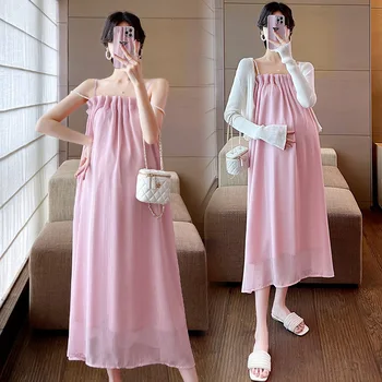 Корейское модное платье-слинг с накидкой для беременных, свободные платья для беременных