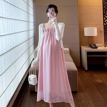 Корейское модное платье-слинг с накидкой для беременных, свободные платья для беременных Изображение 2