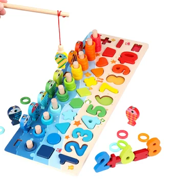 Горячая Магнитная Деревянная игрушка для раннего обучения по методу Монтессори, Обучающая Рыбалка, Геометрическая форма, Пособия для познания, Математические игрушки для детей в подарок