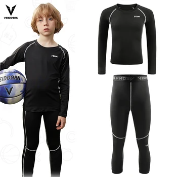 Один комплект компрессионных леггинсов и рубашки для мальчиков, спортивные колготки с длинным рукавом, базовый слой для баскетбола