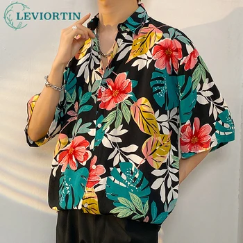 Летняя блузка с коротким рукавом, мужские рубашки, уличная одежда, свободная рубашка в стиле хип-хоп, гавайский цветочный принт, одежда Y2K, унисекс