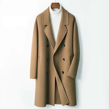 Зимнее пальто, мужская деловая повседневная свободная однотонная куртка средней длины с лацканами Изображение 2