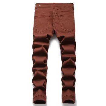 Мужские узкие джинсы, однотонные винтажные кофейно-коричневые повседневные джинсовые брюки Y2k, стрейчевые простые брюки для уличной стирки, мужские осенние Изображение 2