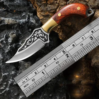 Наружный EDC из дерева Латунного цвета, Маленький Прямой Нож, Портативный Подвесной Мини-Нож для фруктов, Инструмент для кемпинга