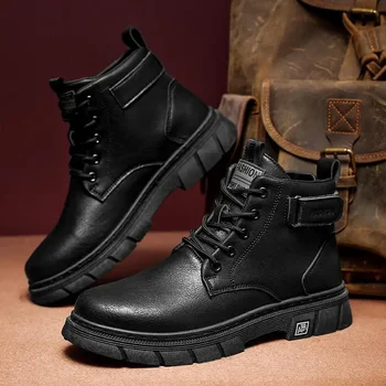 Мужская осень 2023, Новые деловые ботинки в британском стиле, мужские черные ботинки на высоком каблуке.