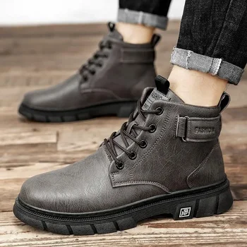 Мужская осень 2023, Новые деловые ботинки в британском стиле, мужские черные ботинки на высоком каблуке. Изображение 2