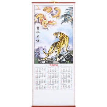 Традиционный китайский Календарь, Свиток, Подвесной календарь, Календарь Года Дракона, Офисный Календарь, имитация бамбука