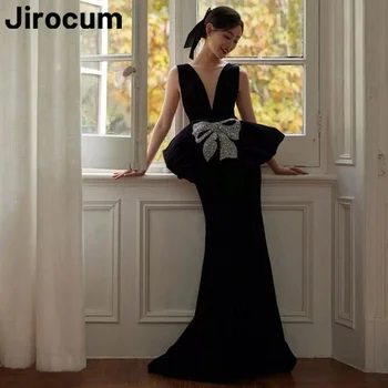 Jirocum Черное сексуальное милое платье Русалки для выпускного вечера, женское вечернее платье с V-образным вырезом и бантом с блестками, платья для официальных мероприятий длиной до пола