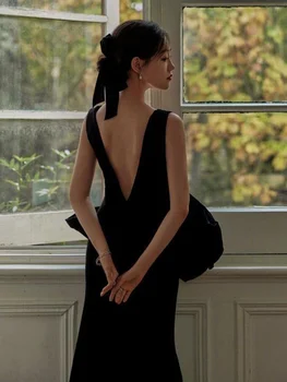 Jirocum Черное сексуальное милое платье Русалки для выпускного вечера, женское вечернее платье с V-образным вырезом и бантом с блестками, платья для официальных мероприятий длиной до пола Изображение 2