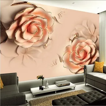пользовательские обои 3d стерео фреска розовые розы свадебный зал papel de parede ТВ фон стены современные цветочные обои для гостиной