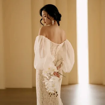 Свадебные платья Русалки с открытыми плечами, простое платье невесты с длинными рукавами, сексуальное платье с открытой спиной, Сшитое на заказ, Vestidos De Boda Изображение 2