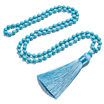 6 мм Синий Бирюзовый, 108 Мала, ожерелье из бисера, Украшения для медитации, Йоги, молитвы, Четки с кисточками Japamala Изображение 2