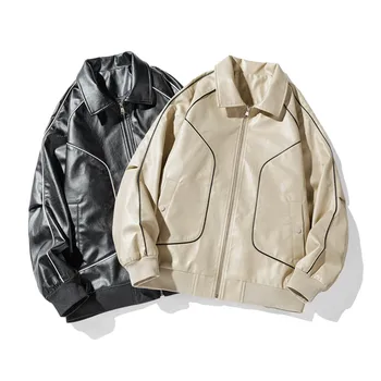Мужская куртка из искусственной кожи свободного размера, повседневная уличная мягкая рубашка поло, верхняя одежда, теплый удобный ветрозащитный мотоциклетный костюм.