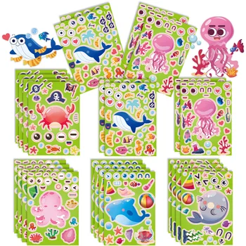 6-24 листа Сделай своими руками наклейки с морскими животными для детей, сувениры для вечеринок, игрушки 