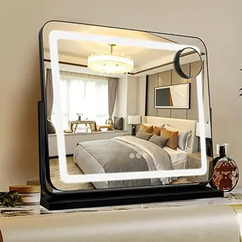Зеркало со светодиодной подсветкой, Большое зеркало для макияжа с подсветкой, 3-цветное с регулируемой яркостью, с функцией Smart Memory Touch Подходит для раздевалки в спальне Изображение 2