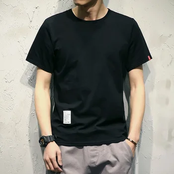 Новое корейское издание лета 2023, Однотонная мужская футболка повседневного кроя с коротким рукавом Изображение 2